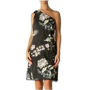 Anthropologie Maeve Ashbury One-Shoulder Black Printed Dress • Size 10